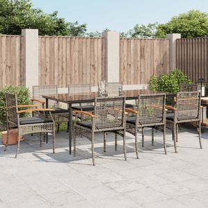 vidaXL 9-delige Tuinset met kussens poly rattan grijs