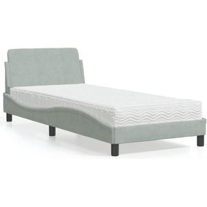 vidaXL Bed met matras fluweel lichtgrijs 90x190 cm