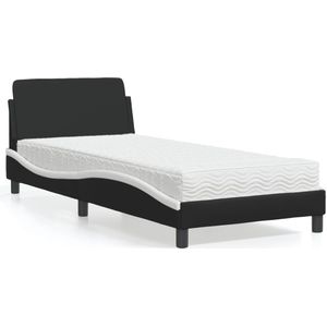 vidaXL Bed met matras kunstleer zwart en wit 90x190 cm