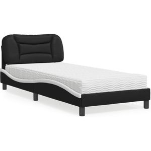 vidaXL Bed met matras kunstleer zwart en wit 90x200 cm