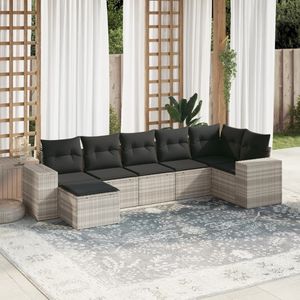 vidaXL - 7-delige - Loungeset - met - kussens - poly - rattan - lichtgrijs