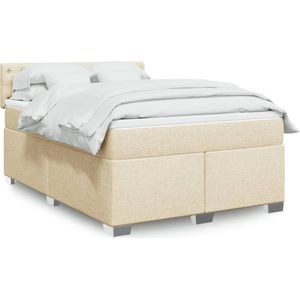 vidaXL Boxspring met matras stof crÃ¨mekleurig 160x200 cm