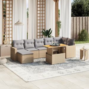 vidaXL 8-delige Loungeset met kussens poly rattan beige