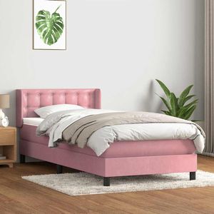 vidaXL Boxspring met matras fluweel roze 80x220 cm