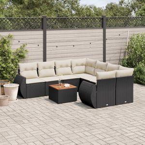 vidaXL 9-delige Loungeset met kussens poly rattan zwart