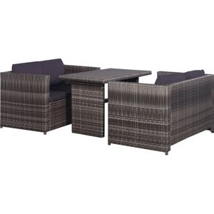 vidaXL 3-delige Bistroset met kussens poly rattan grijs
