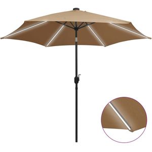 vidaXL Parasol met LED-verlichting en aluminium paal 300 cm taupe