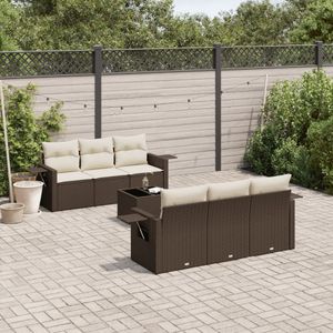 vidaXL - 7-delige - Loungeset - met - kussens - poly - rattan - bruin