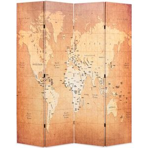 vidaXL Kamerscherm inklapbaar wereldkaart 160x170 cm geel