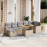 vidaXL 8-delige Loungeset met kussens poly rattan beige