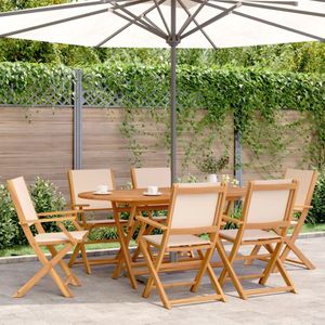 vidaXL 7-delige Tuinset massief hout en stof beige