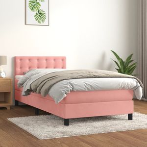 vidaXL Boxspring met matras fluweel roze 80x200 cm