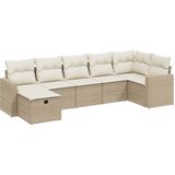 vidaXL 7-delige Loungeset met kussens poly rattan beige