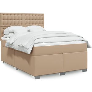 vidaXL Boxspring met matras kunstleer cappuccinokleurig 140x200 cm