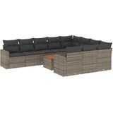 vidaXL 11-delige Loungeset met kussens poly rattan grijs