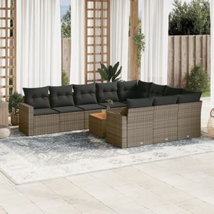 vidaXL 11-delige Loungeset met kussens poly rattan grijs