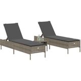 vidaXL 3-delige Ligbeddenset met kussens poly rattan grijs