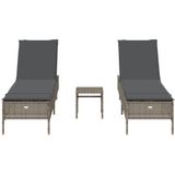 vidaXL 3-delige Ligbeddenset met kussens poly rattan grijs