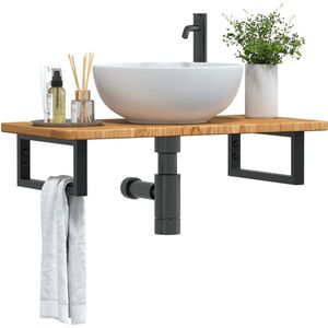 vidaXL Badkamer wandschap staal en massief eikenhout