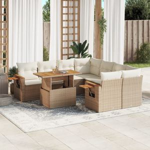 vidaXL 9-delige Loungeset met kussens poly rattan beige