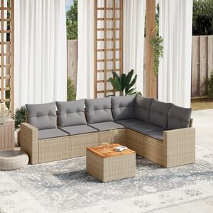 vidaXL - 7-delige - Loungeset - met - kussens - poly - rattan - beige