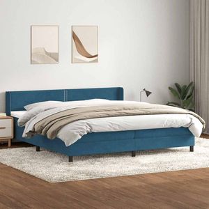 vidaXL Boxspring met matras fluweel donkerblauw 180x220 cm