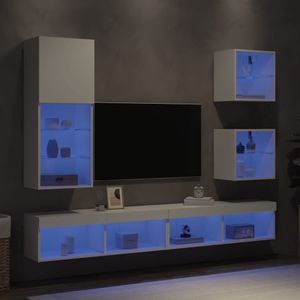 vidaXL 5-delige Tv-wandmeubelset met LED-verlichting bewerkt hout wit