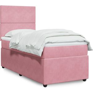 vidaXL Boxspring met matras fluweel roze 100x200 cm