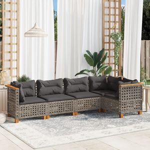 vidaXL - 5-delige - Loungeset - met - kussens - poly - rattan - grijs