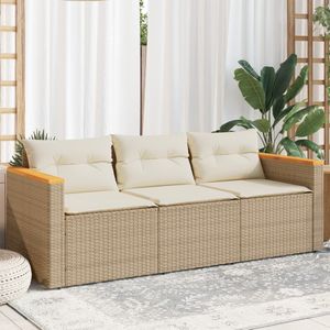 vidaXL Tuinbank 3-zits met kussens poly rattan beige