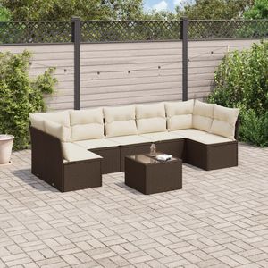 vidaXL - 8-delige - Loungeset - met - kussens - poly - rattan - bruin