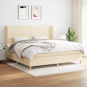 vidaXL Boxspring met matras stof crèmekleurig 200x200 cm