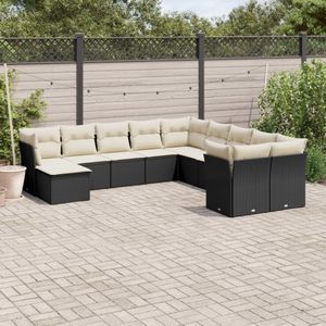 vidaXL 11-delige Loungeset met kussens poly rattan zwart