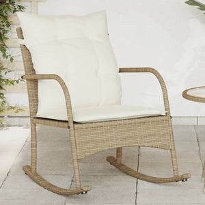 vidaXL Tuinschommelstoel met kussens poly rattan beige