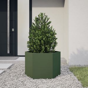 vidaXL Plantenbak zeshoek 69x60x45 cm staal olijfgroen