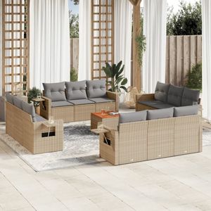 vidaXL 13-delige Loungeset met kussens poly rattan gemengd beige