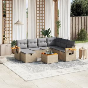 vidaXL - 8-delige - Loungeset - met - kussens - poly - rattan - gemengd - beige