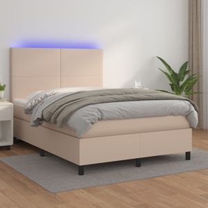 vidaXL Boxspring met matras en LED kunstleer cappuccinokleur 140x190cm