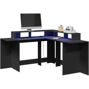 vidaXL Bureau met LED-verlichting 152x152x91 cm bewerkt hout zwart