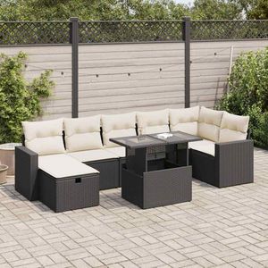 vidaXL 8-delige Loungeset met kussens poly rattan zwart