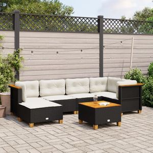 vidaXL 7-delige Loungeset met kussens poly rattan zwart