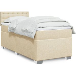 vidaXL Boxspring met matras stof crèmekleurig 90x200 cm