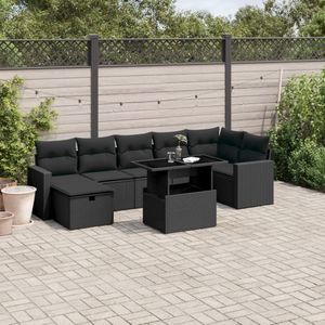 vidaXL - 8-delige - Loungeset - met - kussens - poly - rattan - zwart
