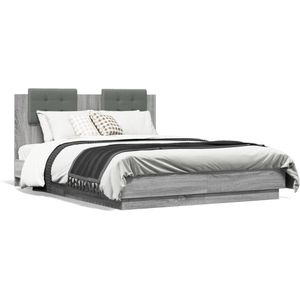 vidaXL Bedframe met hoofdbord en LED grijs sonoma eikenkleur 120x190cm