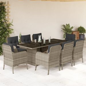 vidaXL 9-delige Tuinset met kussens poly rattan lichtgrijs
