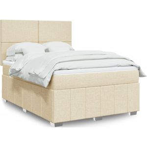 vidaXL Boxspring met matras stof crÃ¨mekleurig 140x190 cm