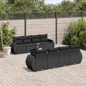 vidaXL 9-delige Loungeset met kussens poly rattan zwart