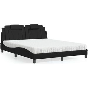 vidaXL Bed met matras kunstleer zwart 160x200 cm