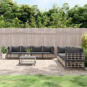 vidaXL 9-delige Loungeset met kussens poly rattan antracietkleurig