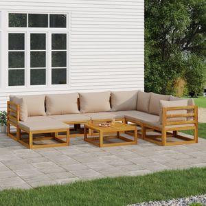 VidaXL Loungeset 8-delig met Kussens Massief Hout Taupe